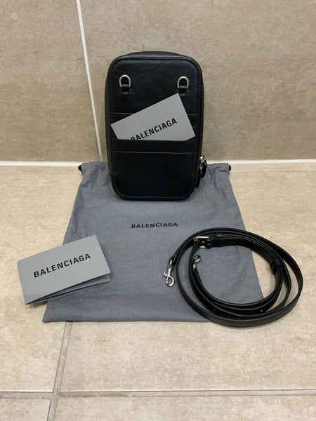 Balenciaga Leather Cash Zip Phone Holder